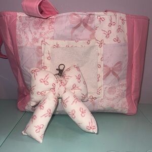 Pink Bow Tote Bag with bow keychain